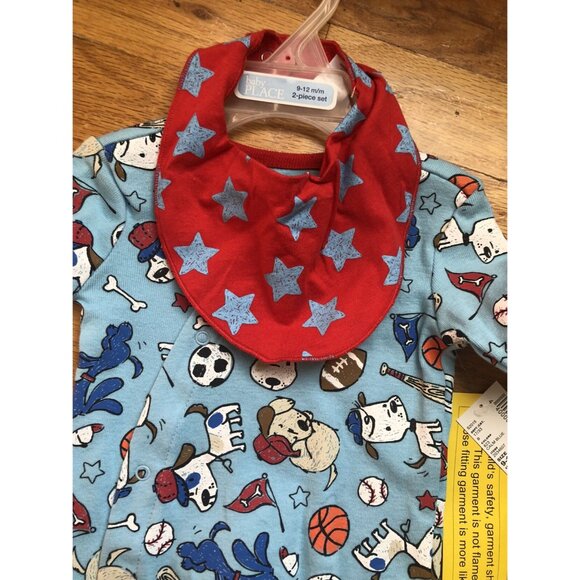 Footie Pajamas Sleeper & Bib Set 9-12M Sports & Dogs - Picture 2 of 5